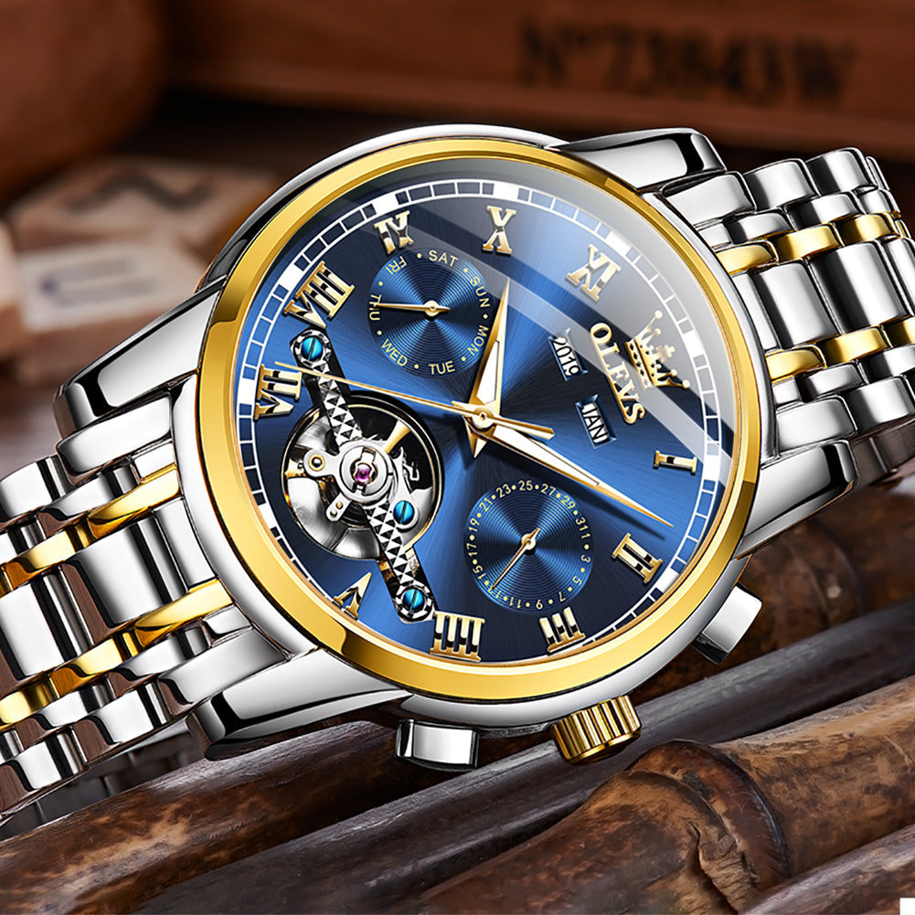 OLVES Automatic Mechanical Business Watch with Calendar. Stainless Steel. and Waterproof Design
