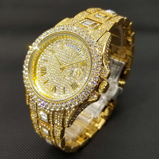 IL -Watch Timepiece with Full Diamonds in Luxury Gold. Waterproof