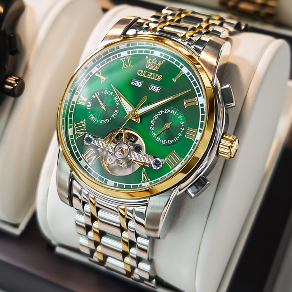 OLVES Automatic Mechanical Business Watch with Calendar. Stainless Steel. and Waterproof Design